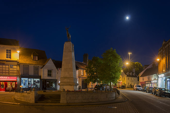 Moon over Parliament Square in Hertford