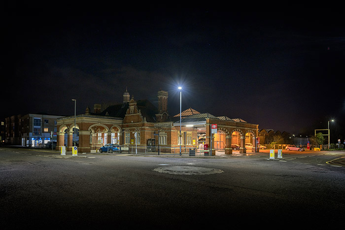 Hertford East Station at night
