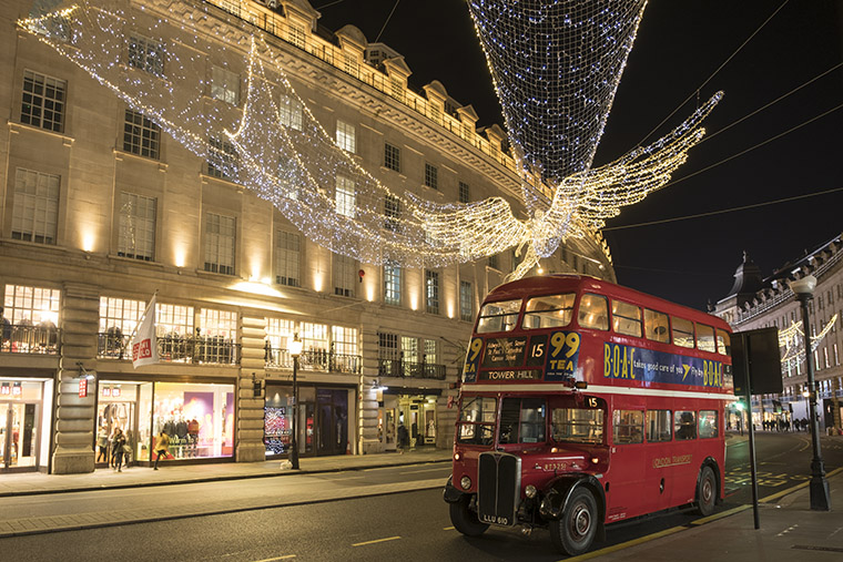 Christmas Lights at Regent Street with Red London Bus