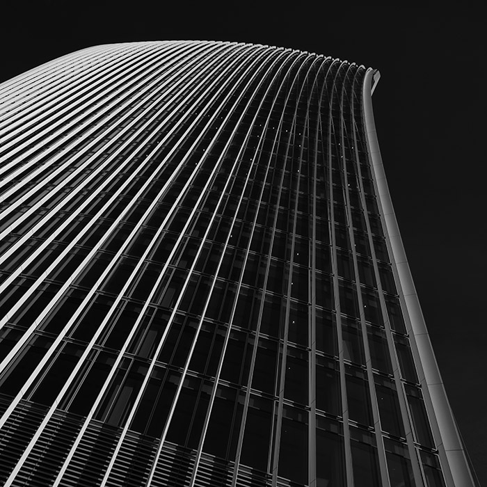 Black and white photographs of City of London skyscrapers