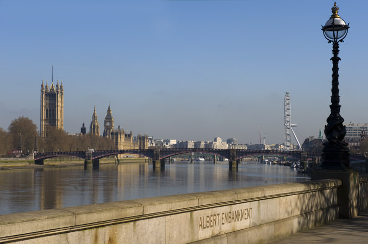 View from Albert Embankment including Houses of Parliament and Westminster Bridge