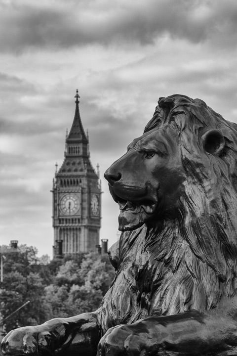 Photograph of Big Ben and Trafalgar Square Lion