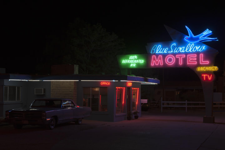 Photograph of Blue Swallow Motel at Night