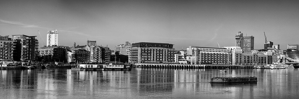 Butlers Wharf panorama along River Thames in Southwark
