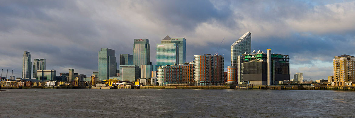 The River Thams at Tower Hamlets featuring Canary Wharf