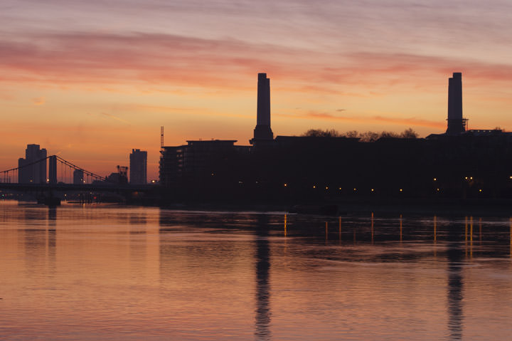 Battersea Power Station at Dawn on the River Thames in Wandsworth