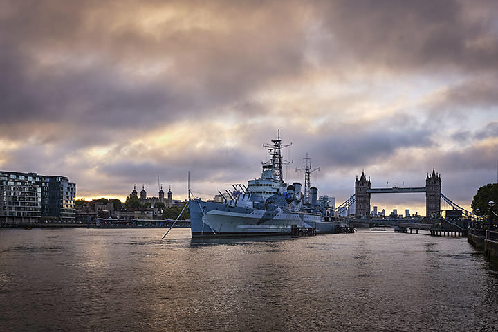 Photograph of HMS Belfast at Dawn