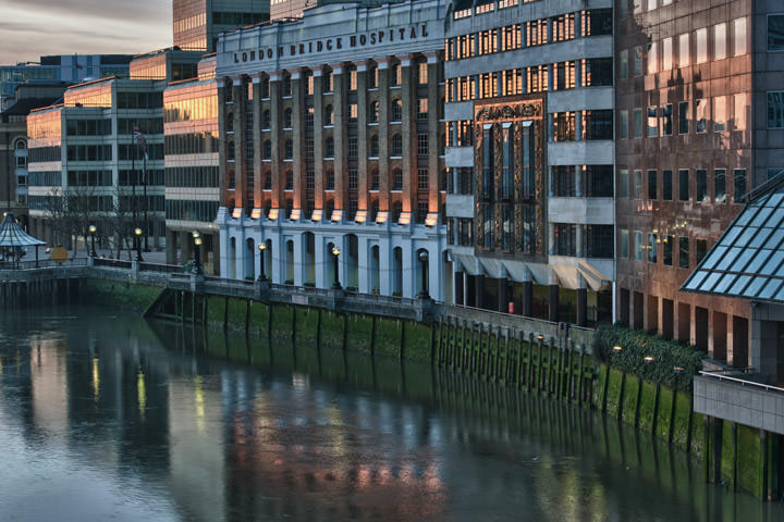 Hays Wharf and London Bridge Hospital on River Thames at Southwark