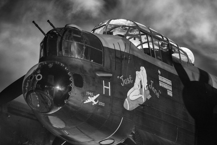 Black and White Photograph of Just Jane Avro Lancaster Bomber