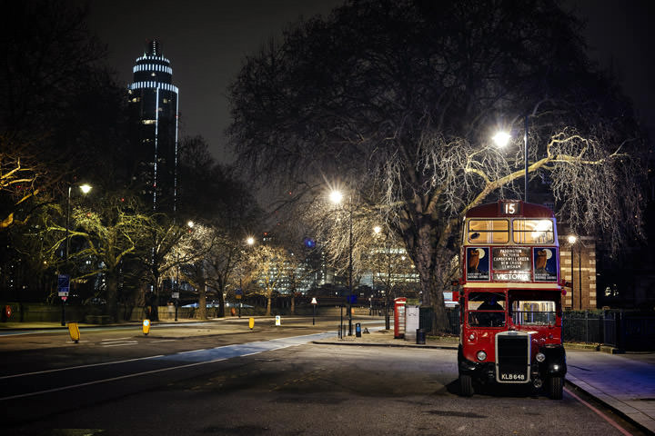 Red London bus and St Georges Tower