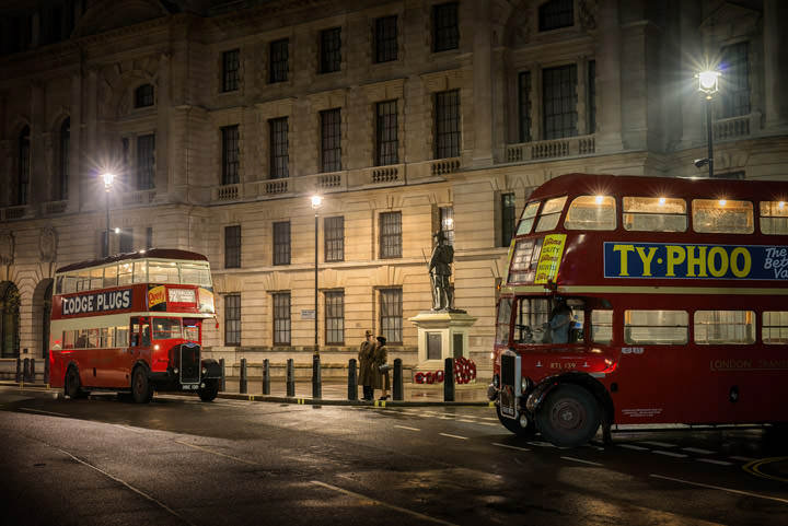 Vintage London bus scene