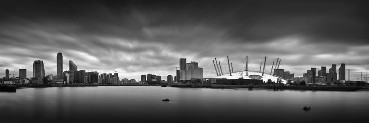 Moody panoramic long exposure image of millennium dome in London