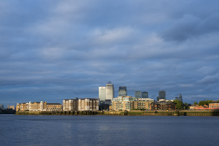 River Thames East London showing Rotherhithe and Isle of Dogs