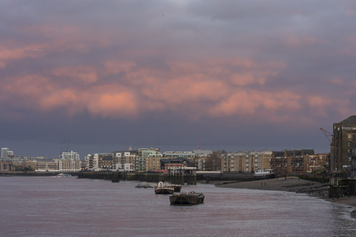 Picture of River Thames Rotherhithe  at Rotherhithe in colour with purple sky