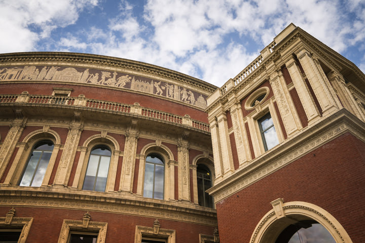 Royal Albert Hall architectural detail on a bright day