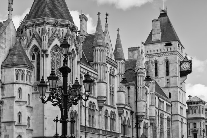 Black and white photo of Royal Courts of Justice Fleet Street 