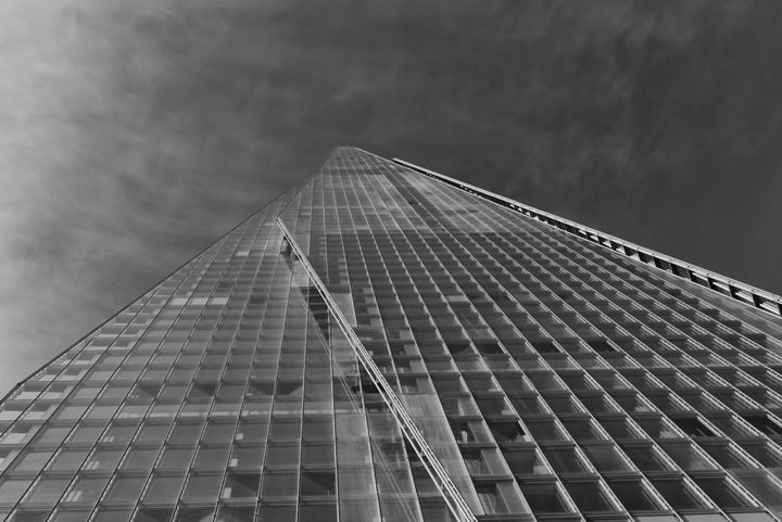  Black and white photo of the Shard in London