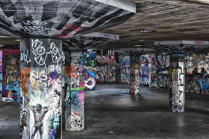 South Bank Skate Park with graffiti at daytime