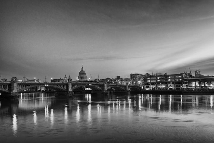 St Pauls Cathedral at night 27  in black and white