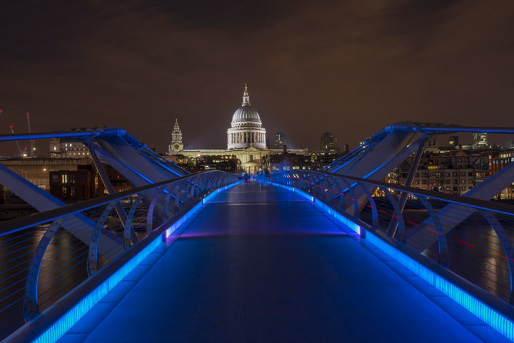 St Pauls Cathedral and blue Millennium Bridge