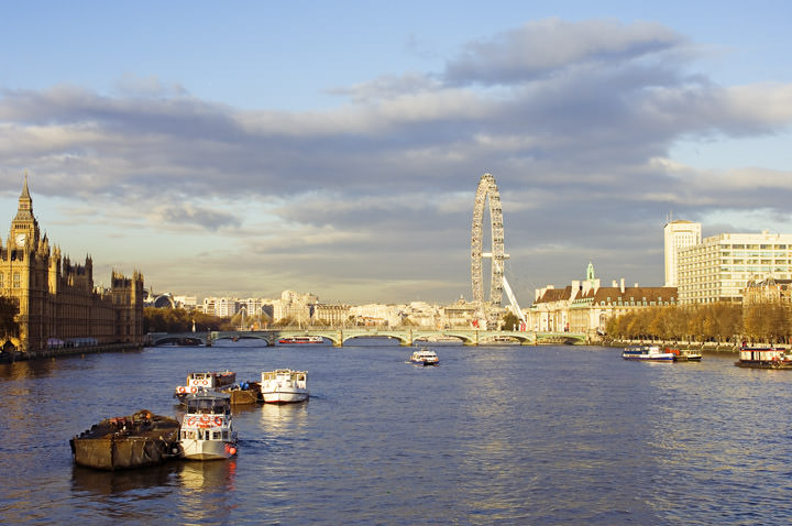View from Lambeth Bridge including Houses of Parliament and London Eye