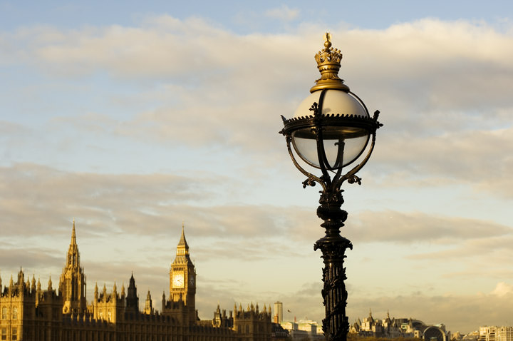 A victorian street lamp in front of the Houses of Parliament in Westminster 