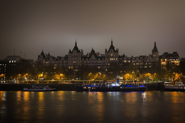 Whitehall Court  on the River Thames in Westminster at night