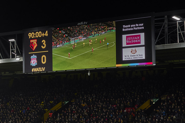 Watford 3 Liverpool 0 scoreboard