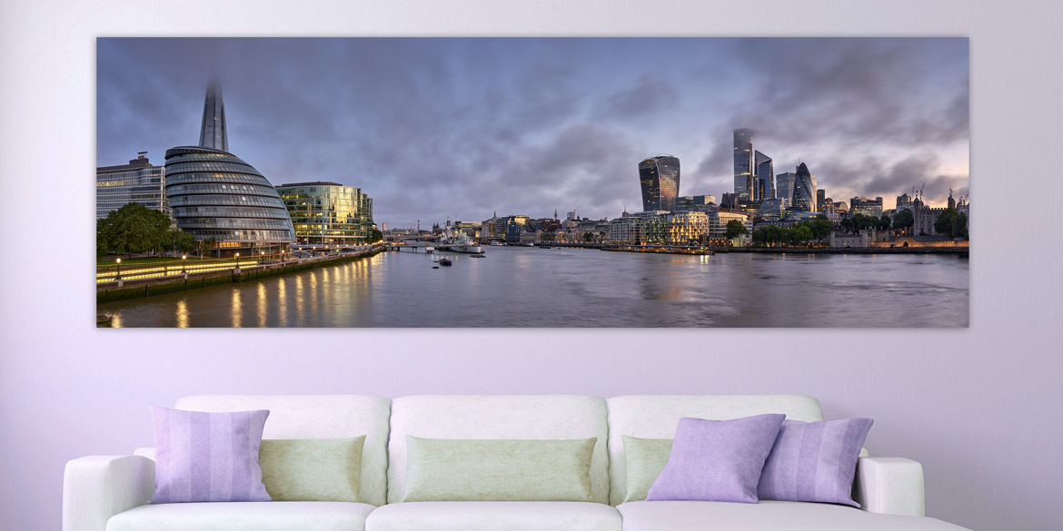 Art for the home  An acrylic print of the London skyline in a living room