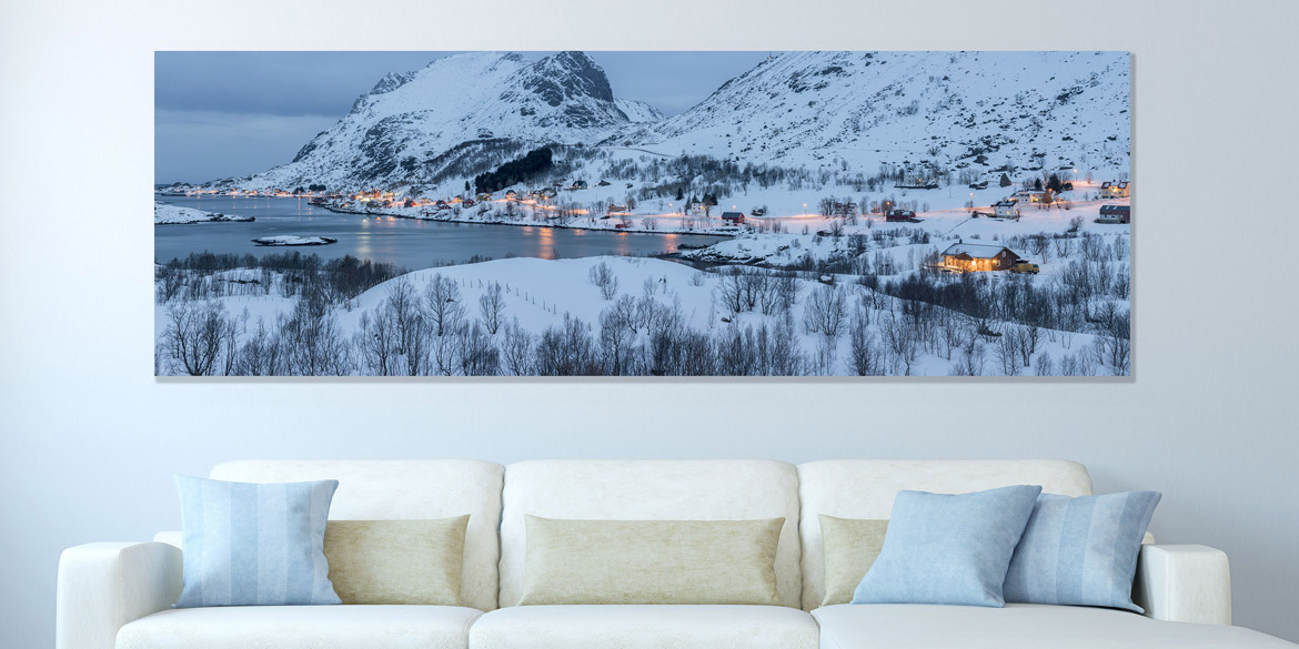 Art for the home Acrylic panorama of a fairytale scene from the Arctic above a sofa