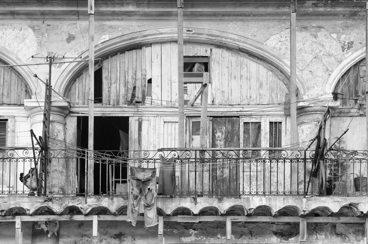 Balconies in havana in black and white