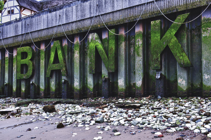 Bankside sign n banks of River Thames at Southwark