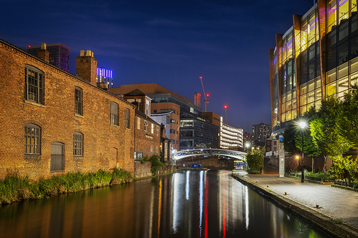Colourful image  of Birmingham Canalside 2 at dusk