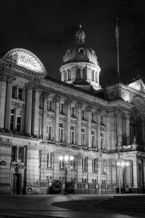 Black and white photo of Birmingham City Council building victoria square