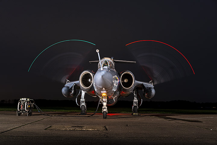 Blackburn Buccaneer raising its wings at night
