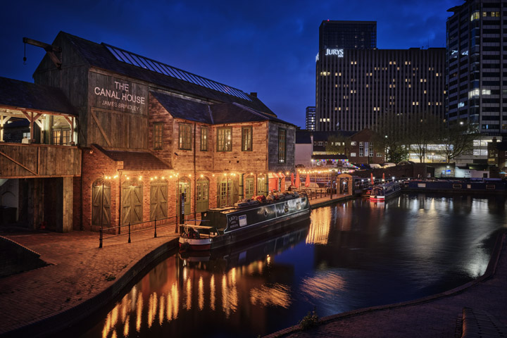 Colourful image  of The Canal House Birmingham at dusk