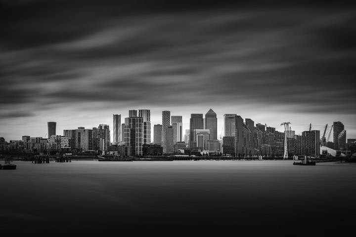 Moody long exposure image of Canary Wharf skyline