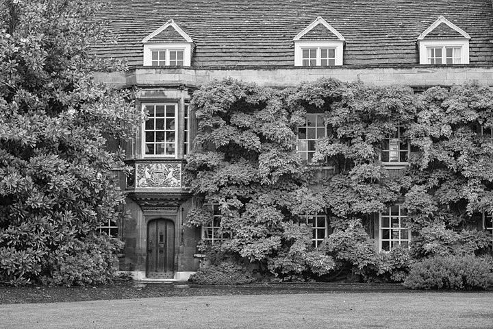 Christs College  in Cambridge, England in black and white
