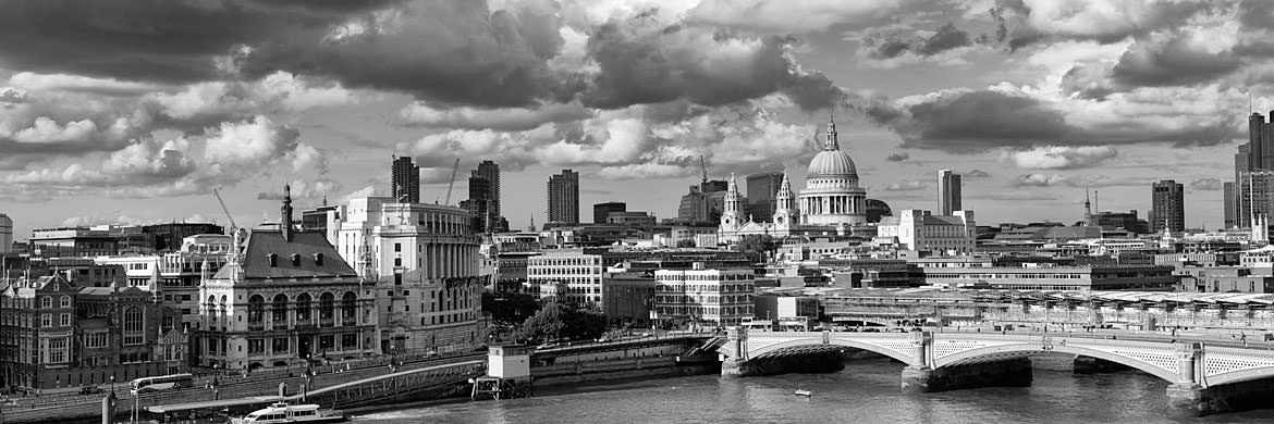 Classic city of London Skyline  in black and white panorama