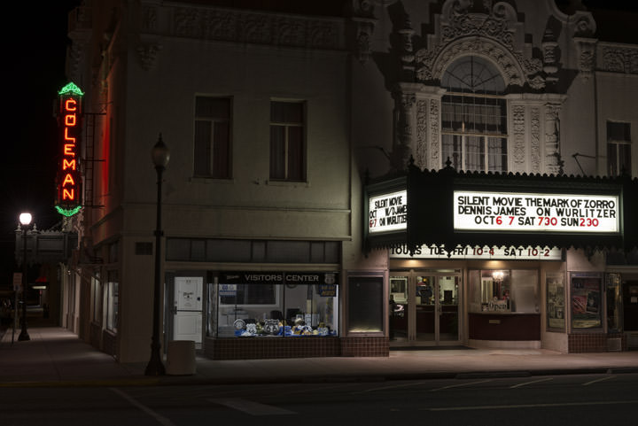 Photograph of Coleman Theatre Miami - Oklahoma on Route 66 at night
