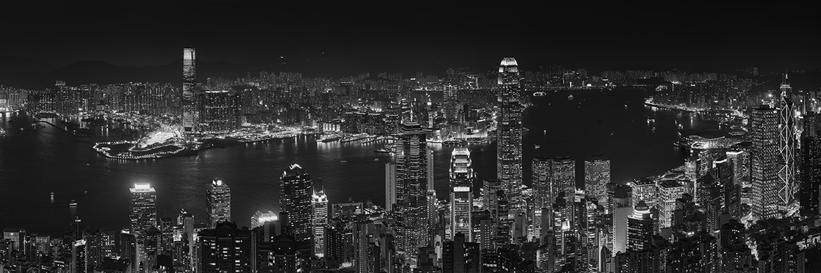 Hong Kong City  1 panorama in black and white
