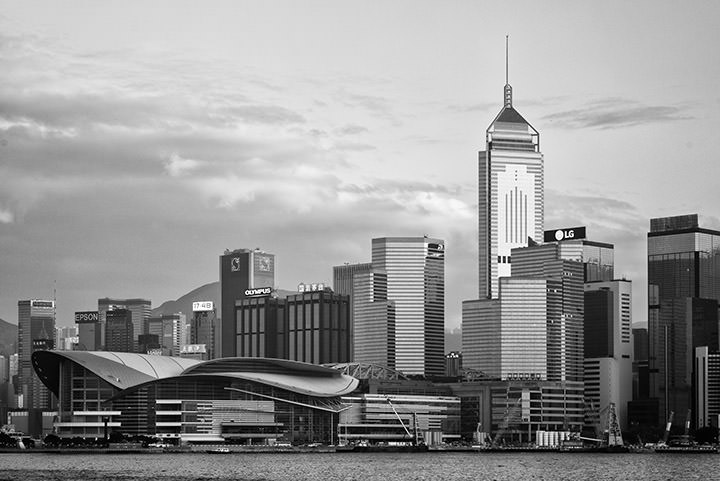 Hong Kong Harbour 2 in black and white