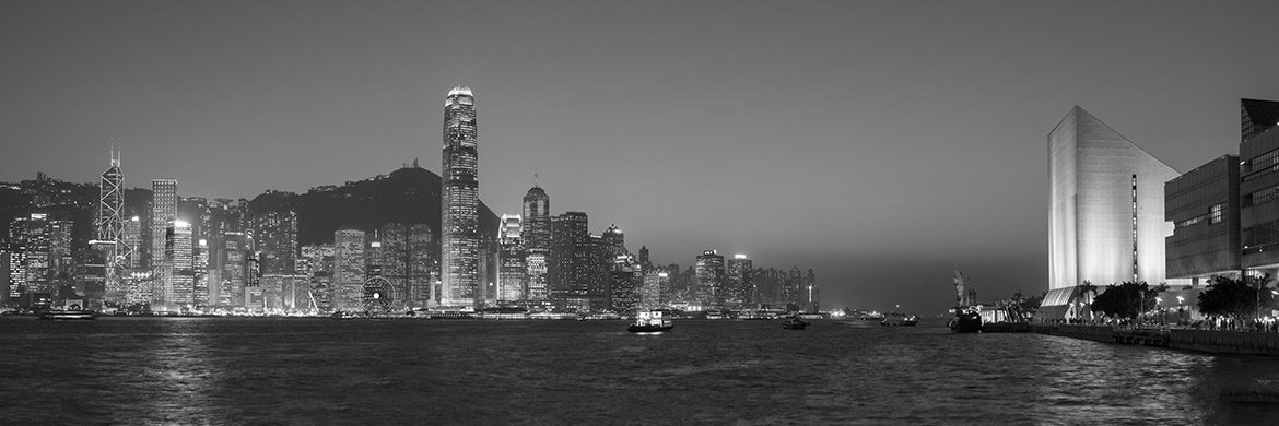 Hong Kong Island Dusk 4 panorama in black and white