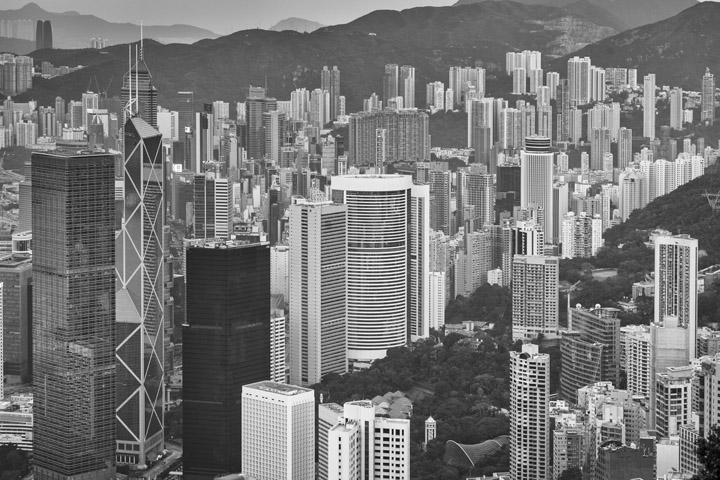 Hong Kong Skyscrapers 1 in black and white