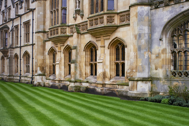 Architecture and lawns of Kings College 2 in Cambridge England