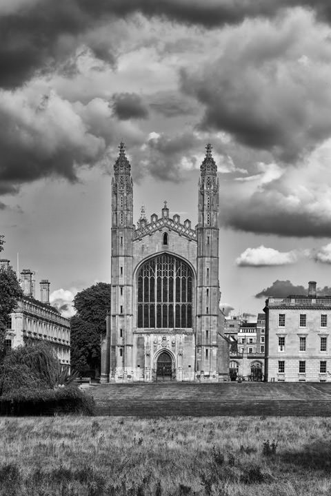 Kings College Chapel 3 in Cambridge, England in black and white