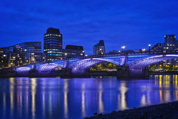 Lambeth Bridge Blue as part of the Illuminated River in London