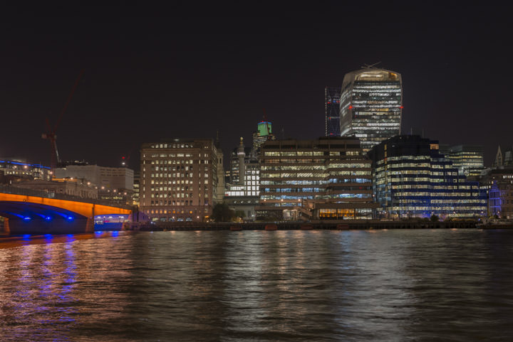 London bridge and the Walkie Talkie building at night