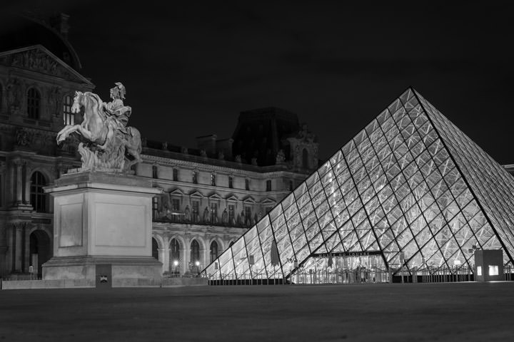 Photograph of Louvre Pyramid at Night