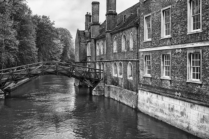Mathematical Bridge  in Cambridge, England in black and white